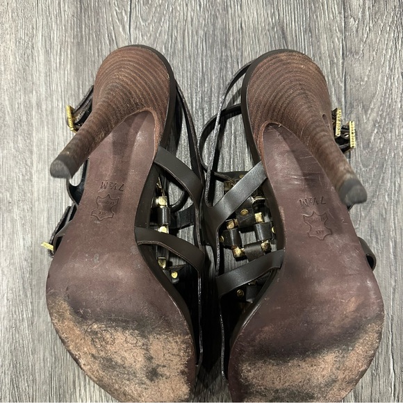 Tory Burch Gold and Brown Heels with Elegant Straps Size 7 1/2 - Picture 10 of 11